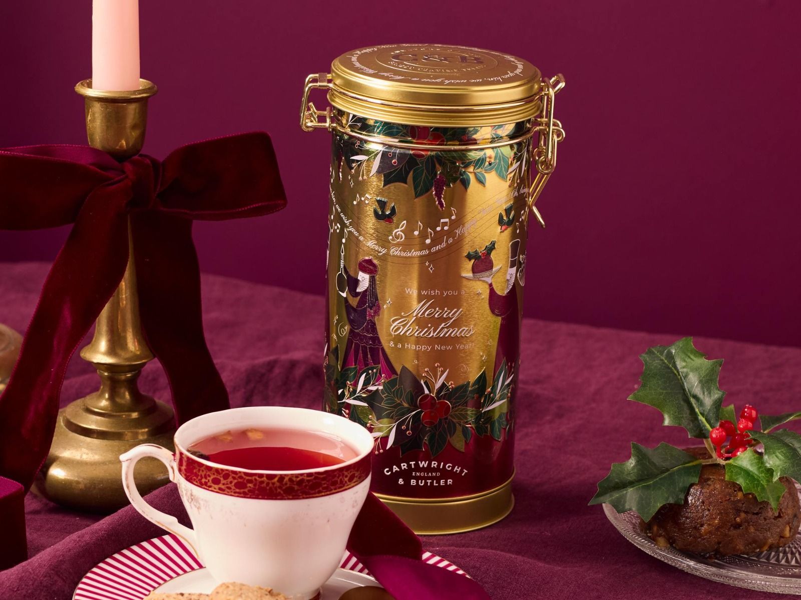 Merry Christmas Pudding Biscuits in Musical Tin