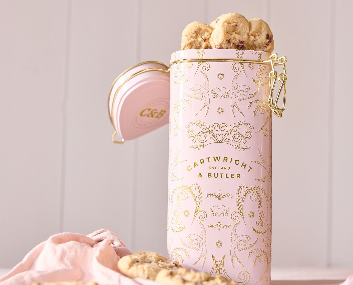 Raspberry & White Chocolate Biscuits in Heart Shaped Tin